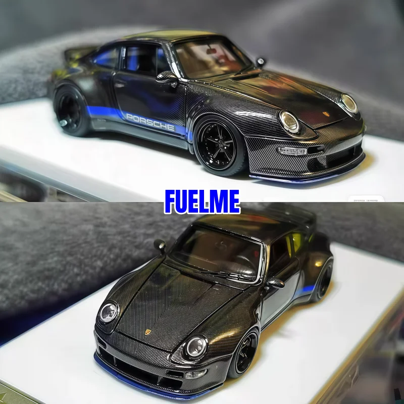 1:64, 911 (993) 400R GUNTER WERKS FIBRA DE CARBONIO COMPLETA, colección de modelos coleccionables de coche de simulación en miniatura fundido a presión de resina.