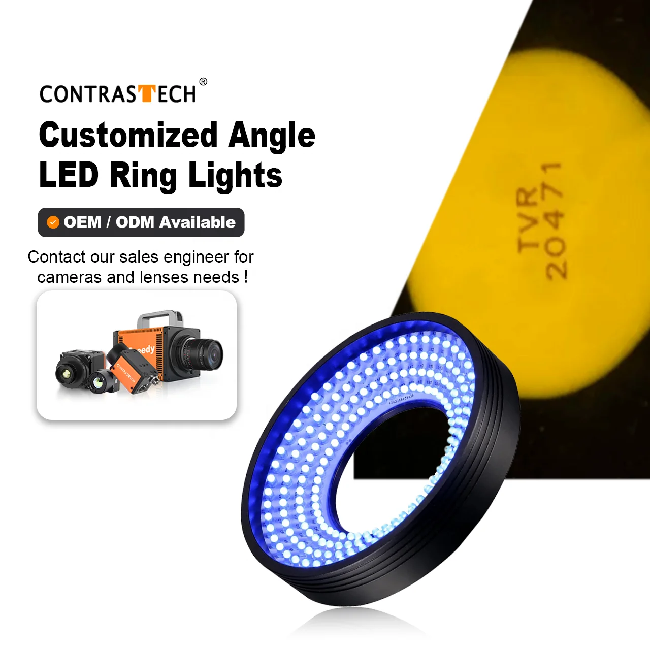 

70x35mm High Angle LT2-HR7035 UV and Infrared 90 Degree LED Ring Lights for Bottle Cap Inspection