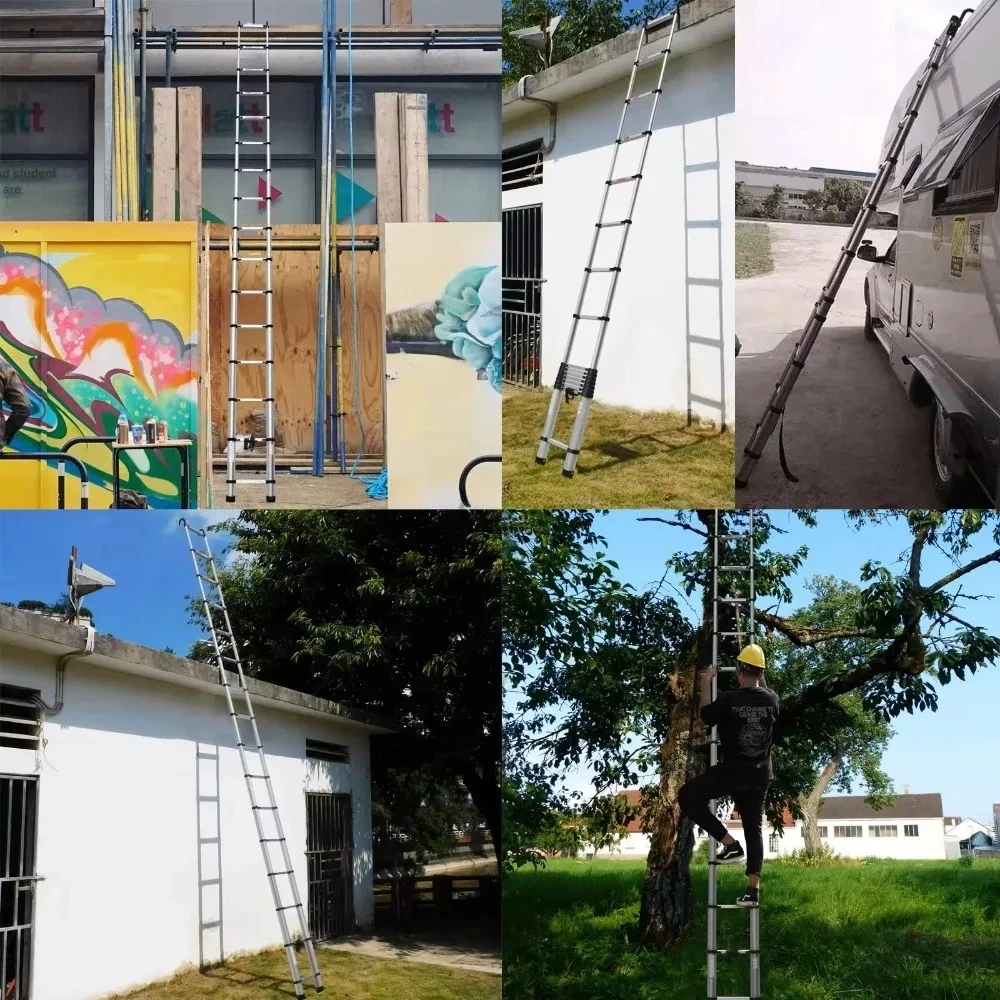 Heavy-duty Portable Aluminum Alloy Telescopic Ladder  2-9 Meters Long  with Hooks  Suitable for Indoor and Outdoor Use.