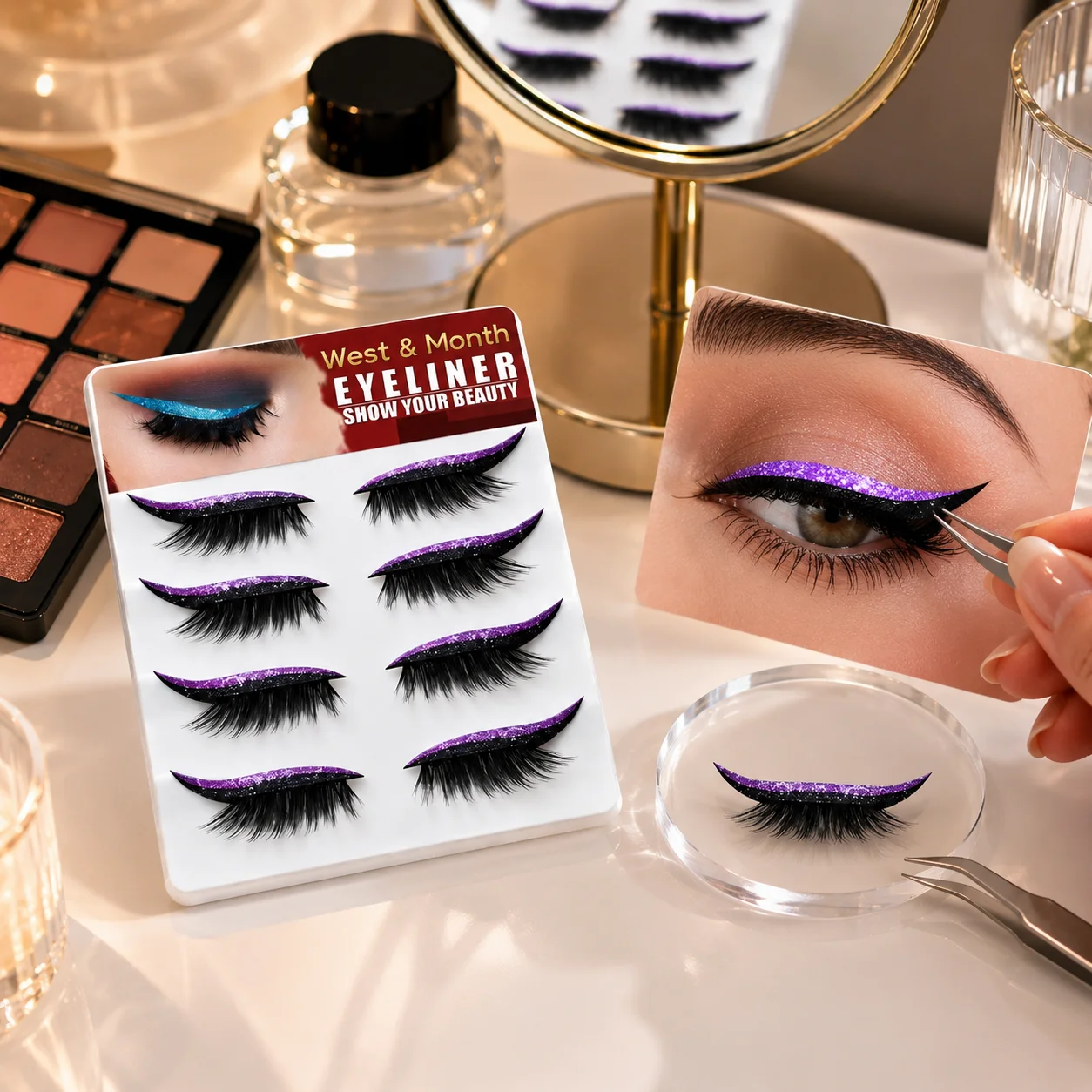 4-Pair Pack Self-Adhesive Eyeliner & Eyelash Sticker Set , Glue-Free Pre-Glued Jelly Strip, Sweat-Resistant Daily Wear, Achieve