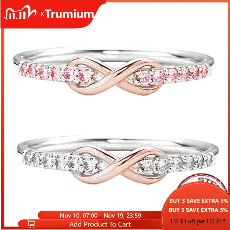 

Trumium S925 Sterling Silver Infinity Love Rings for Woman Pink Cubic Zircon 8 Eternity Promise ring Fine Jewelry for Girlfriend