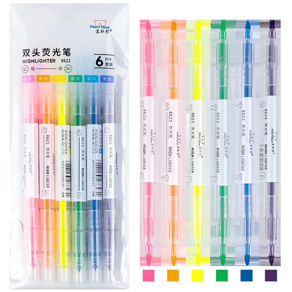 

6 Pcs Colored Highlighter Marker Pen Watercolor Fluorescent Pens Fluorescence Markers