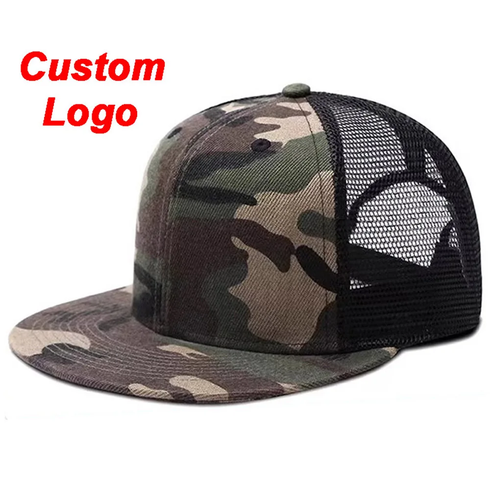 

Custom Hiphop Cap Flat Brim Cusomize Color Camo 3D Text Logo Fishnet Mesh Cool Material Baseball Football Tennis Trucker Hat