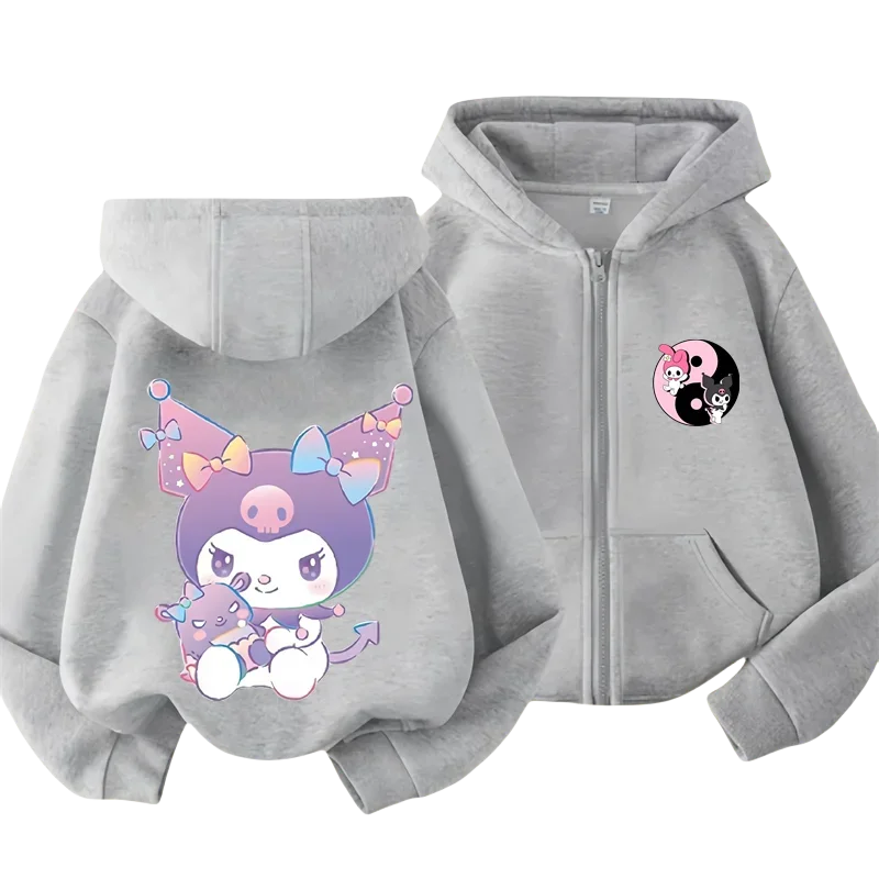 Sanrio Kuromi Kids Zipper Hoodie Cartoon Print Autumn/Winter Long-sleeved Sweatshirt Casual Top For Boy And Girl Outdoor Jackets