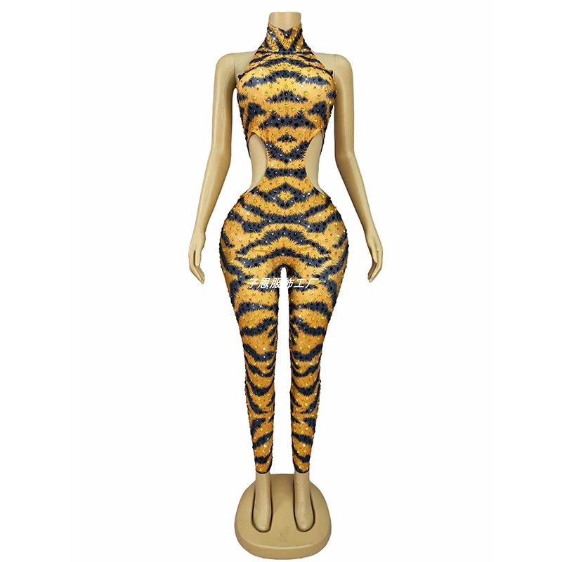 Gogo Dance Costumes Leopard Print Sleeveless Bodysuit Showgirls Performance Wear Women Stage Outfit Festival Rave Clothing 3497
