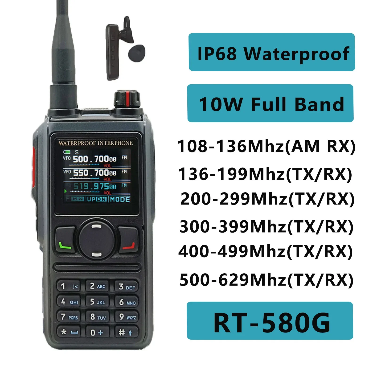 Radtel RT-580G GPS Bluetooth Amateur Ham Two Way Radio 199CH Air Band Walkie Talkie  VOX SOS LCD Police Scanner Aviation