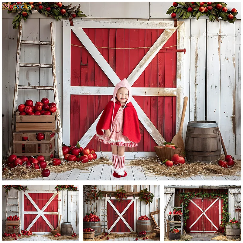 

Mocsicka Photography Background Birthday Party Apple Red Wooden Door Decor Backdrop Adult Kids Portrait Studio Banner Props