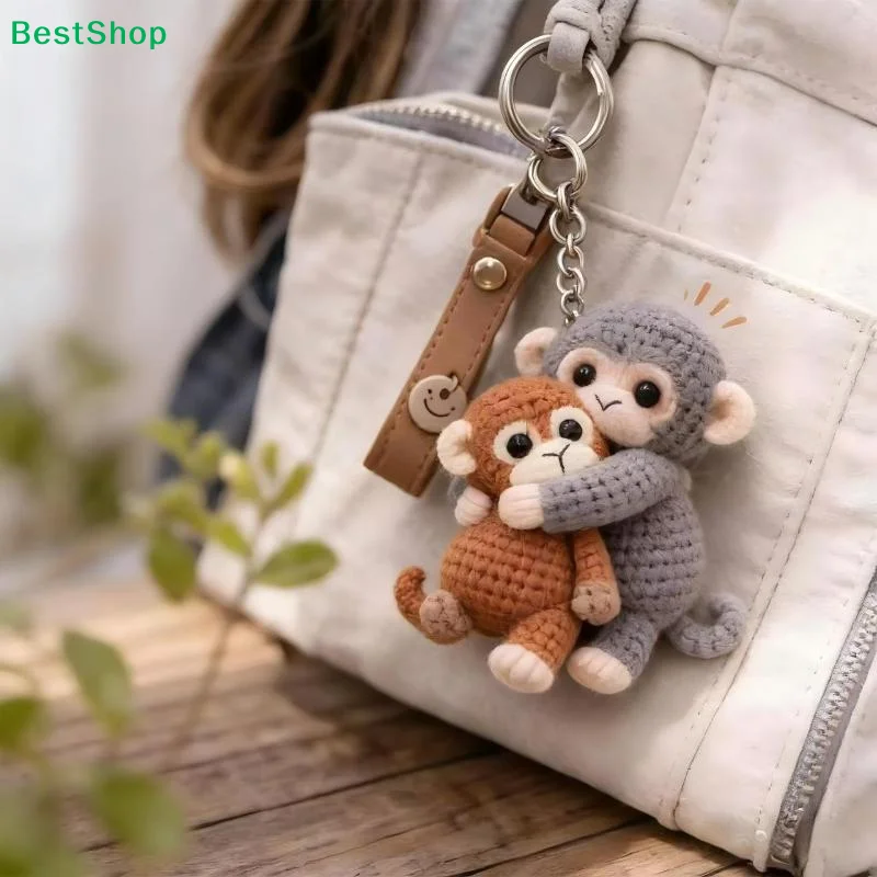 

✍Handmade Crochet Monkey Keychain Set,Cute Stuffed Animal Key Ring for Backpack & Bag Charms
