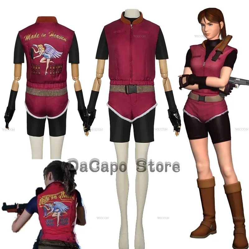 

Customized Resident 2 Re2 1988 Claire Cosplay Evil Redfield Costume Wig Red Uniforms Shorts Halloween Carnival Party Clothing