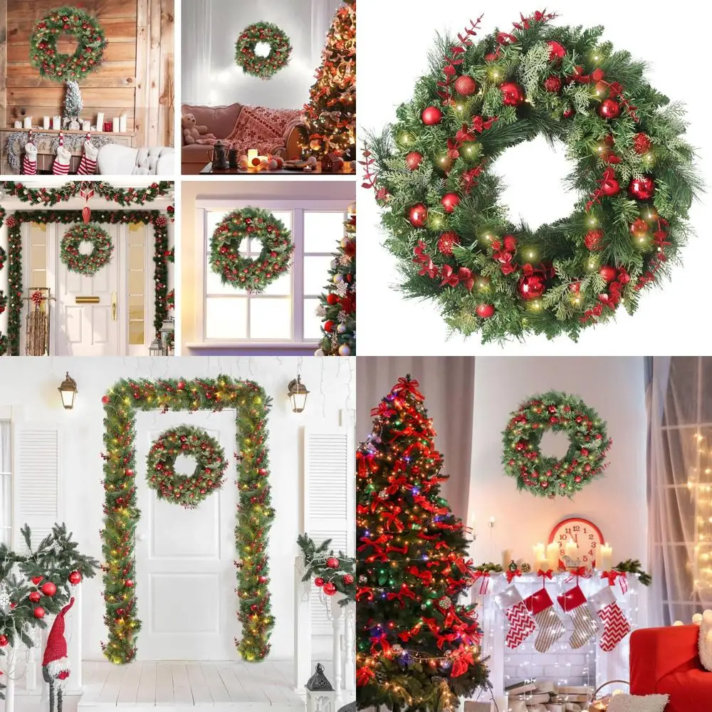 

24 больших эвкалиптовых рождественских венок со светодиодной подсветкой на батарейках и таймером для уличного праздничного декора