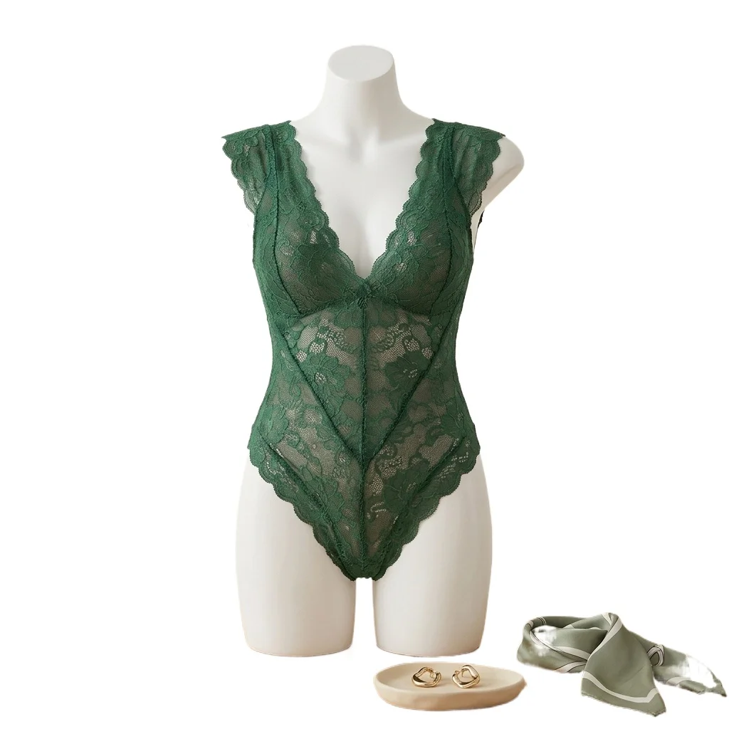 Bodysuit Women Lace Overalls Transparent Body  Mesh Bodysuit Lingerie Lace Hot Costume Women See-through Babydoll