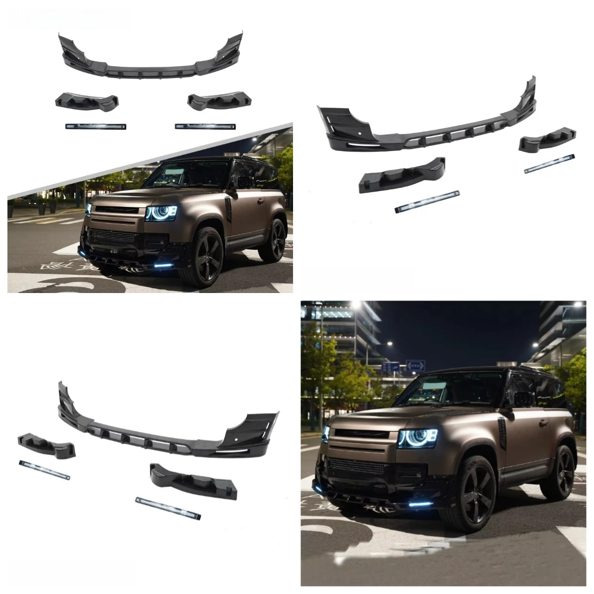 

Stlf For Defender Top Quality PP Plastic Body Kit ROCK Style Front Lip With LED