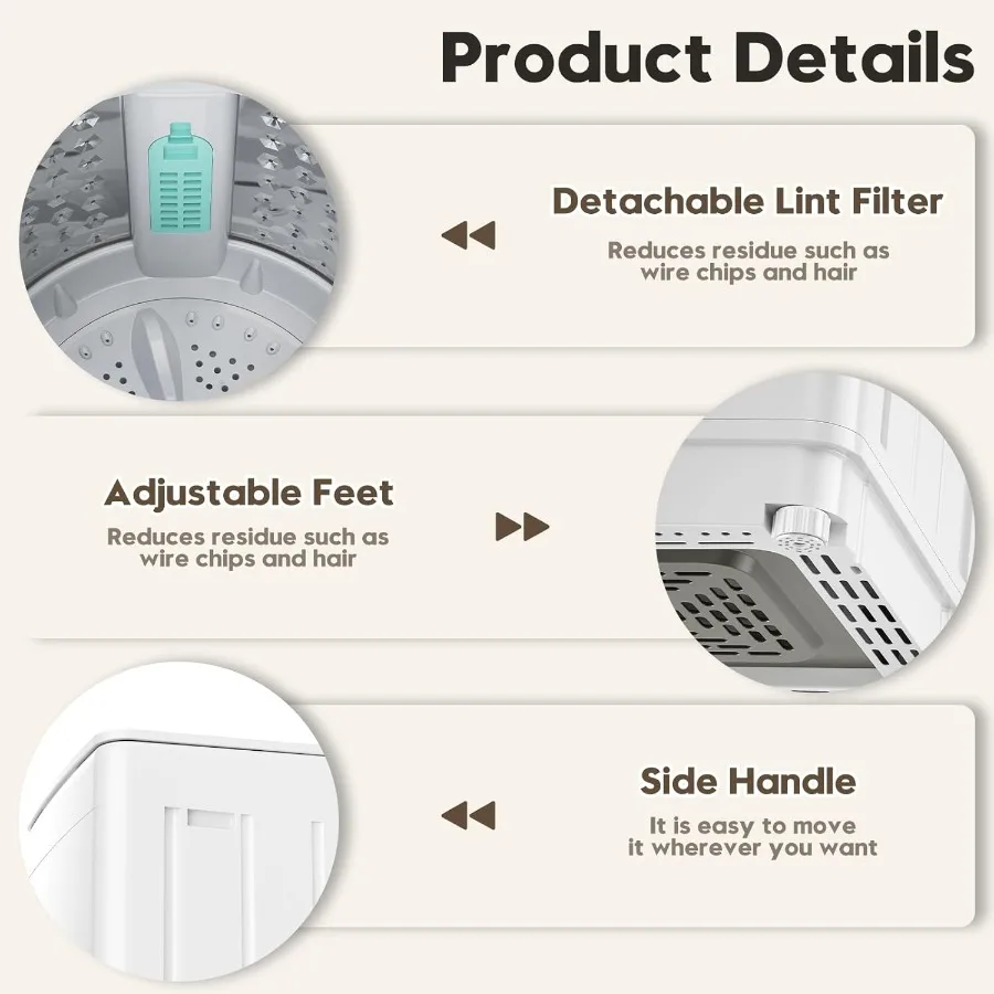 غسالة محمولة بوزن 18 رطلاً، غسالة تحميل علوي أوتوماتيكية بالكامل مع شاشة LED، 7 دورات غسيل، 4 مستويات مياه مثالية للشقة