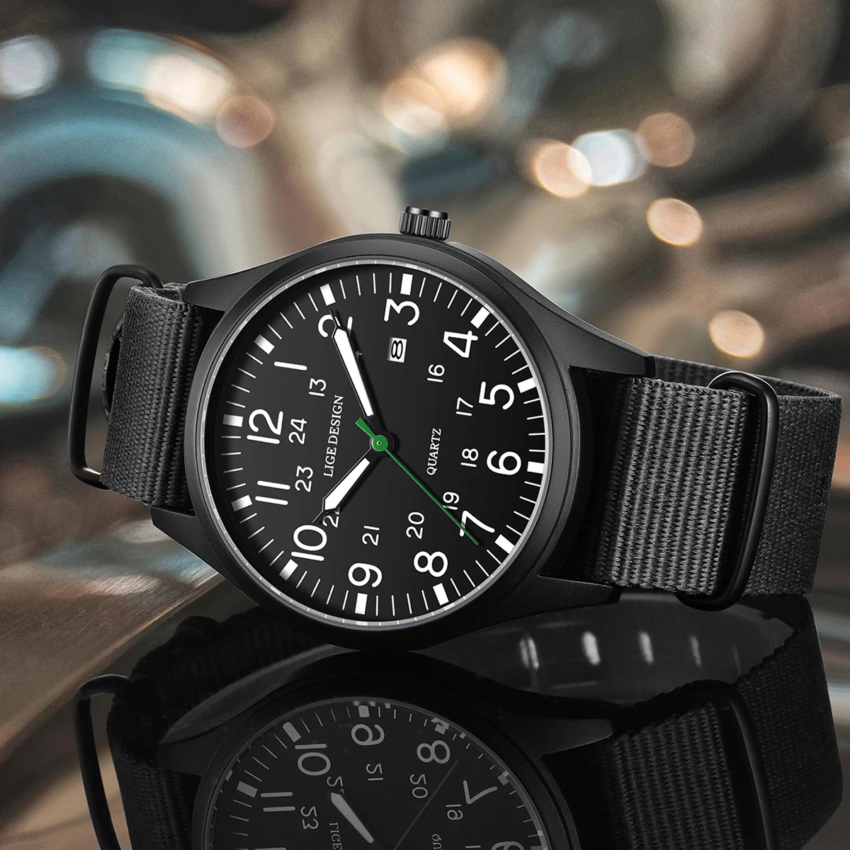 LIGE Brand Men's Luxury Quartz Watch Date Nylon Leather Waterproof Luminous Military Sports Watches For Men relogios masculino