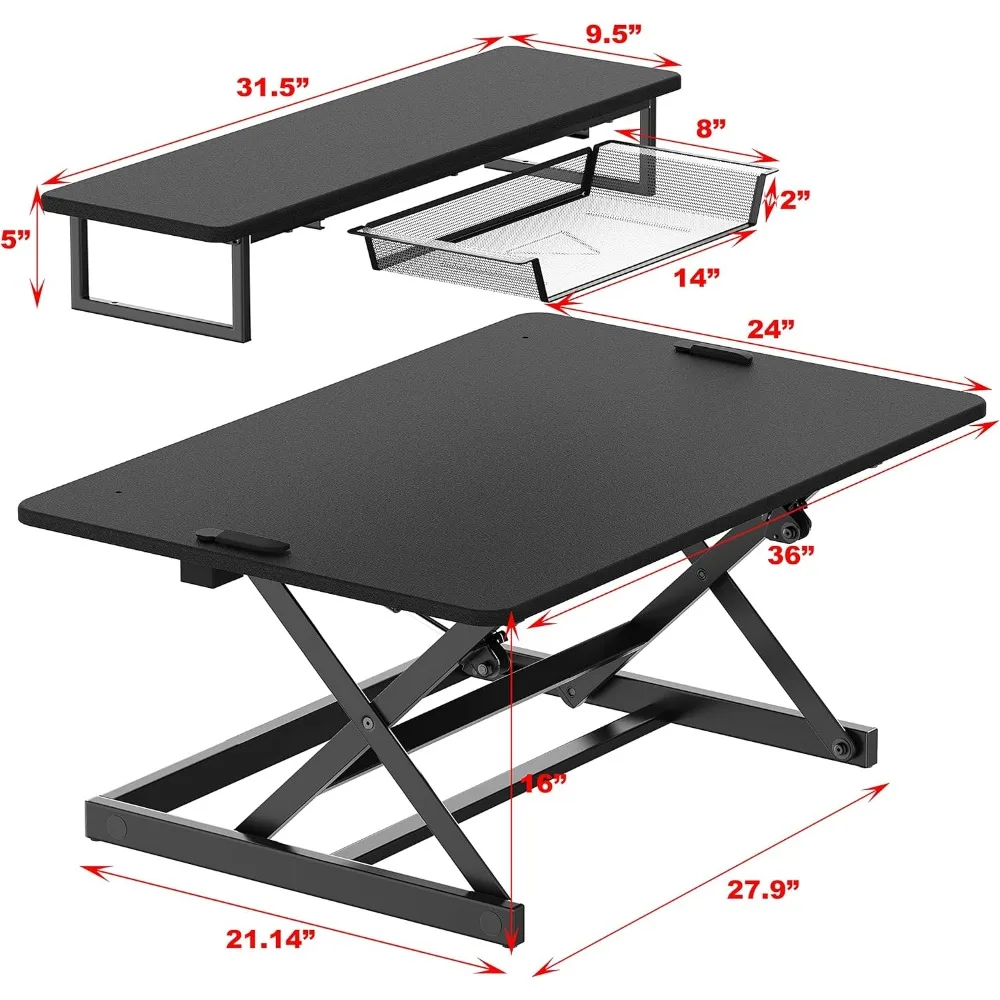 36-Inch Height Adjustable Standing Desk Sit to Stand Riser Converter Workstation, Black