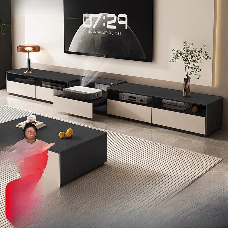 Solid wood laser TV cabinet, floor-to-ceiling coffee table combination, modern simple telescopic TV cabinet in the living room