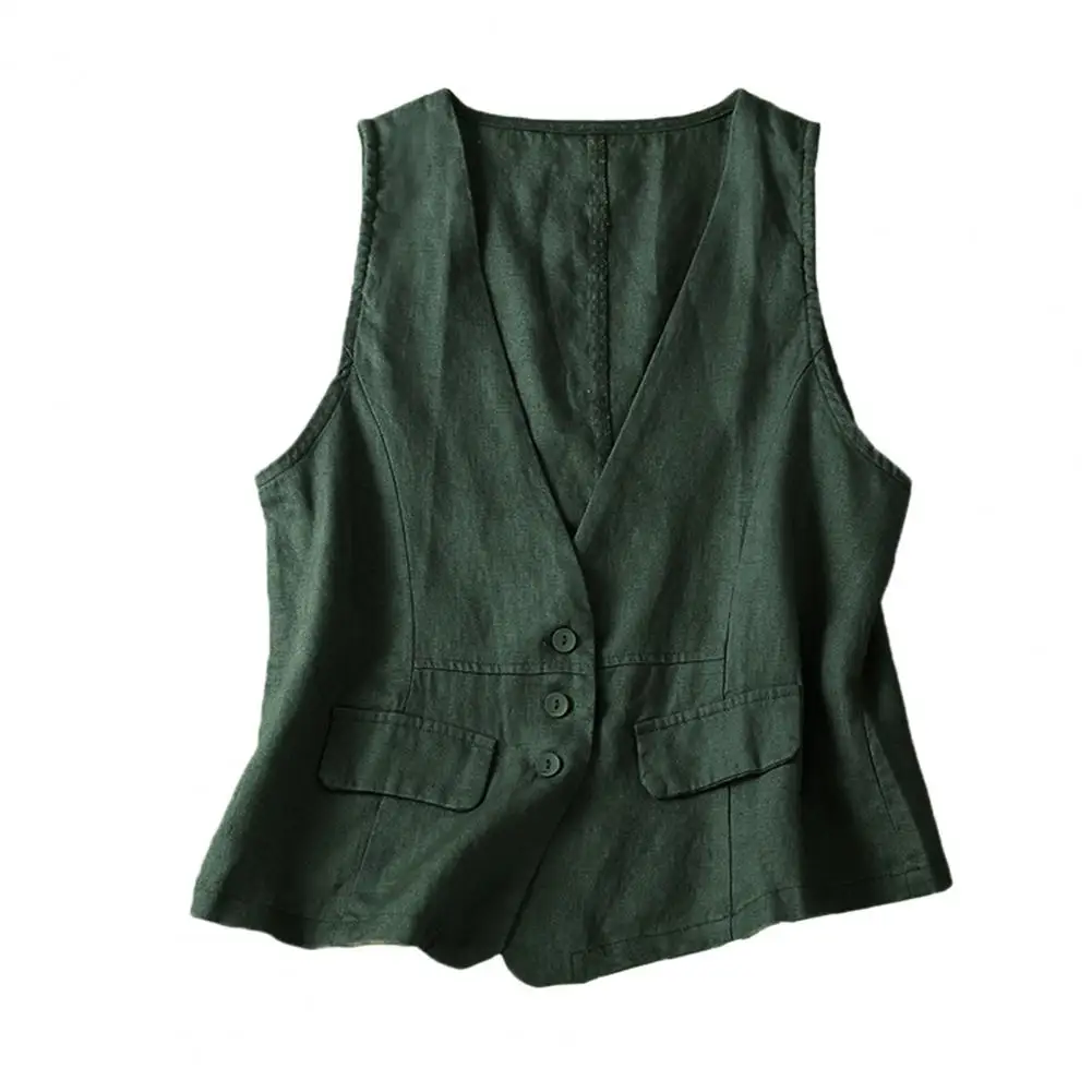 Casual V-Hals Vest Stijlvol Dames Vlas Vest Met Knoopsluiting V-Hals Lichtgewicht Zomervest Voor Dames Trendy Voor Dames