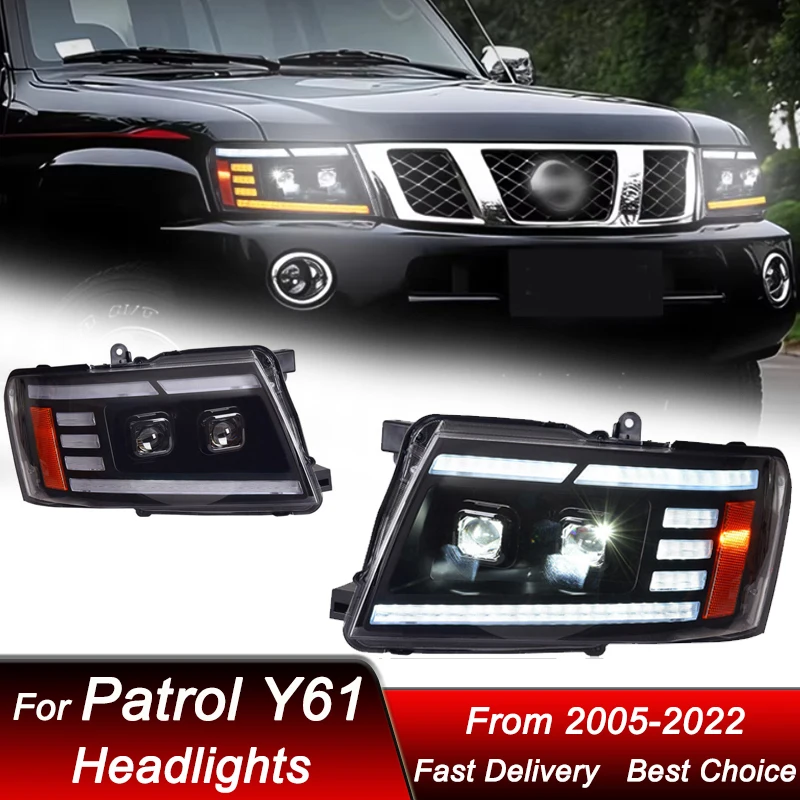 

Hot Car Headlights For Nissan Patrol Y61 05-22 new style full LED DRL Headlamp Assembly Upgrade Projector Lens Accessories Kit