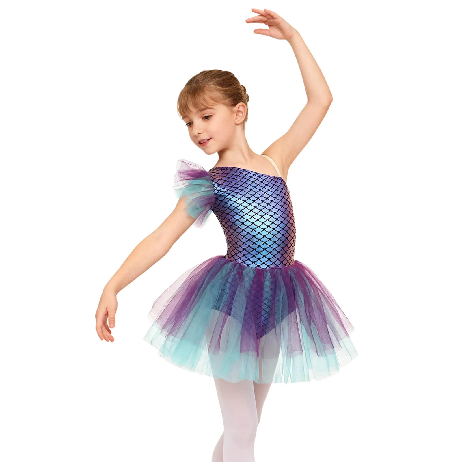 الفتيات الباليه جيرسي الرقص الجمباز بروتيل يوتار توتو فستان أطفال هالوين راقصة الباليه حفلة حورية البحر قشور السمك طباعة فستان