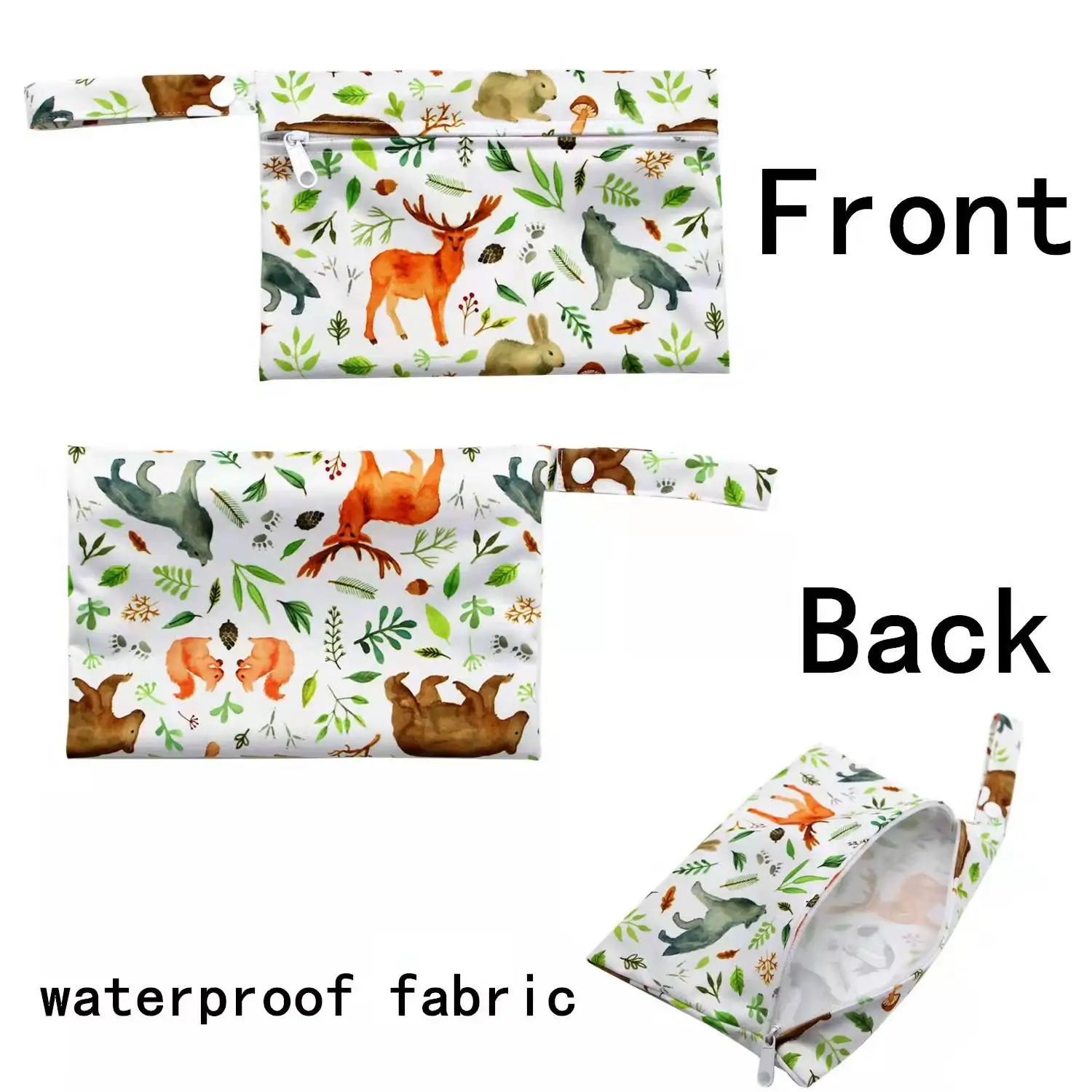 Small Diaper Bag Cartoon Print Waterproof Wet Dry Nappy Zipper Handbag Stroller Carry Pack Travel Outdoor Wet Diaper Storage Bag