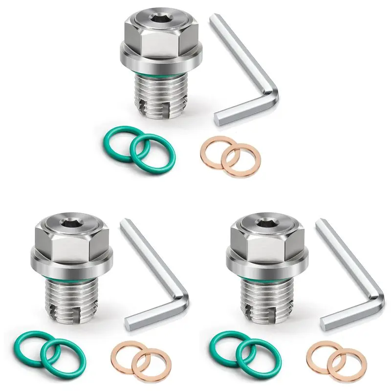 3Pcs M14.1-1.5 X 15Mm Oversize Piggyback Oil Drain Plug, Stainless Steel Self Tapping Oil Pan Thread Repair Kit
