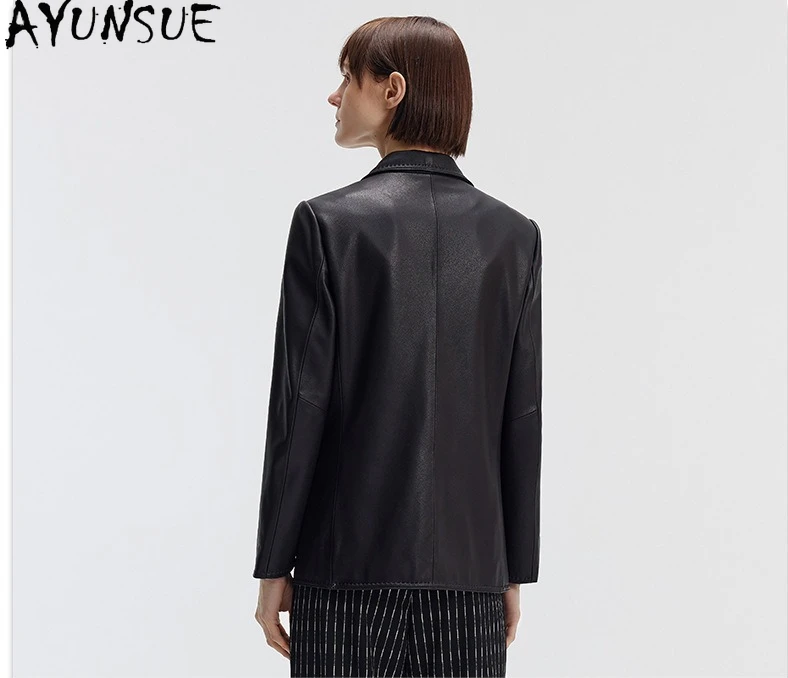 AYUNSUE リアルシープスキン本革ジャケット女性 2025 春秋服ミッドレングススーツコートファッション Jaqueta デ Couro