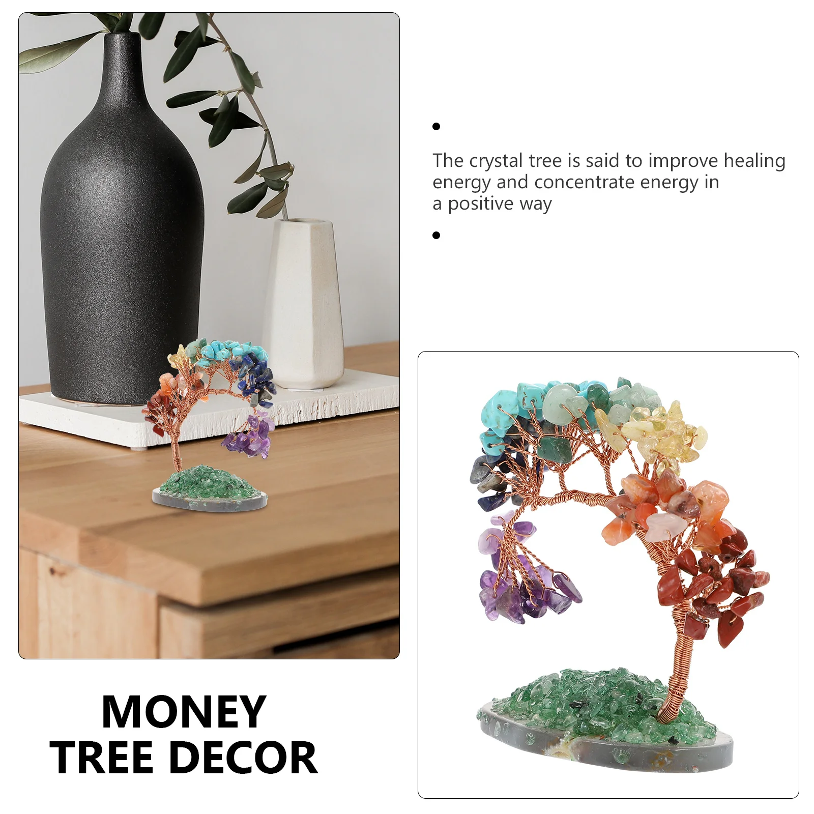 

1Pcs Crystal Gravel Money Tree Adornment Chic Home Office Desktop Wealth Tree Decoration Elegant Ornament Home Desktop Ornament