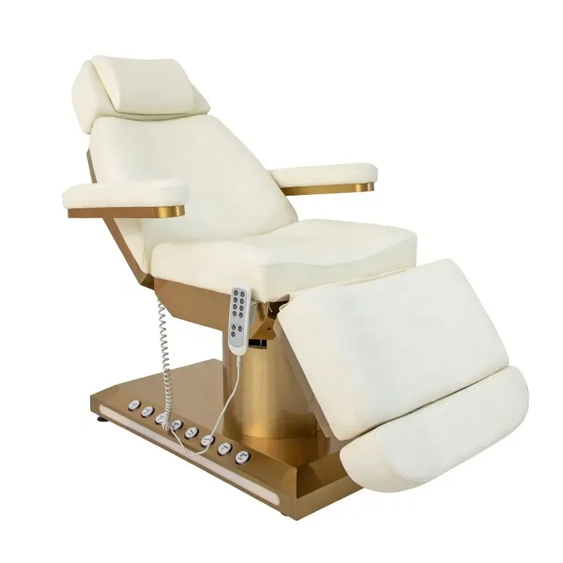 

Wholesale White Gold Base Adjustable Height Electric Massage Spa Bed Modern Beauty Salon Therapy Medical Massage Bed