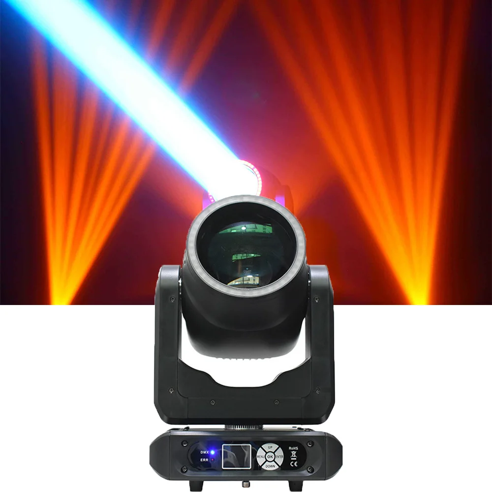Visual Show 200W LED Beam Moving Head Stage Light with Strip Ring Effect Gobo DJ Equipment Disco Lighting for Party Concert