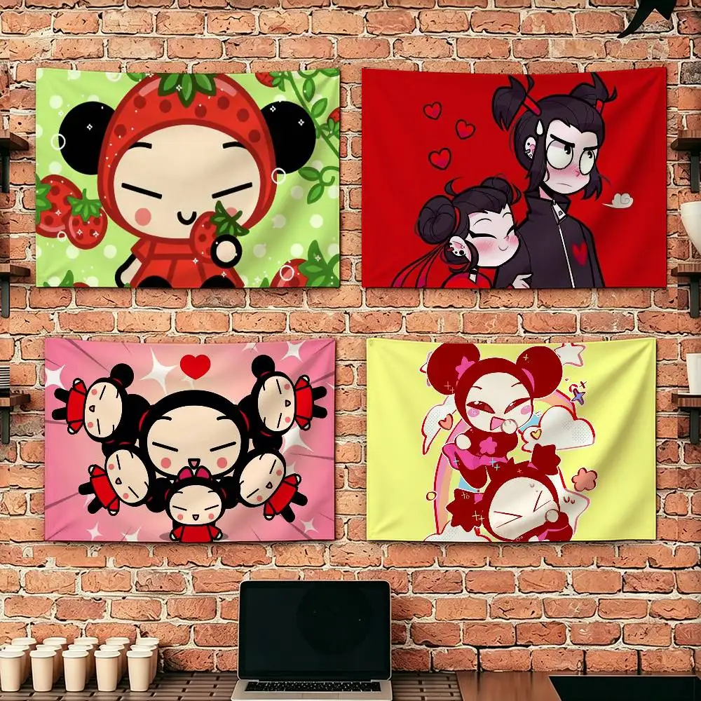 

Cute Cartoon Pucca Garu Anmie Flags Wall Hanging Tapestry Outdoor Garage Room Decorative flag Background Blanket