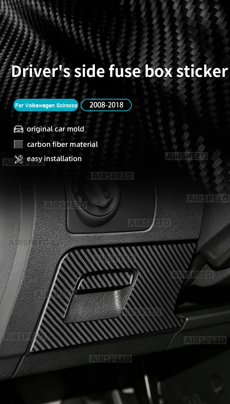 Für Volkswagen Scirocco 137 138 2008 2009 2010 2011 2012 2013 2014 2015 2016 2017 2018 Weicher Carbonfaser-Aufkleber für den Sicherungskasten auf der Fahrerseite LHD RHD Auto-Zubehör – Detail 1