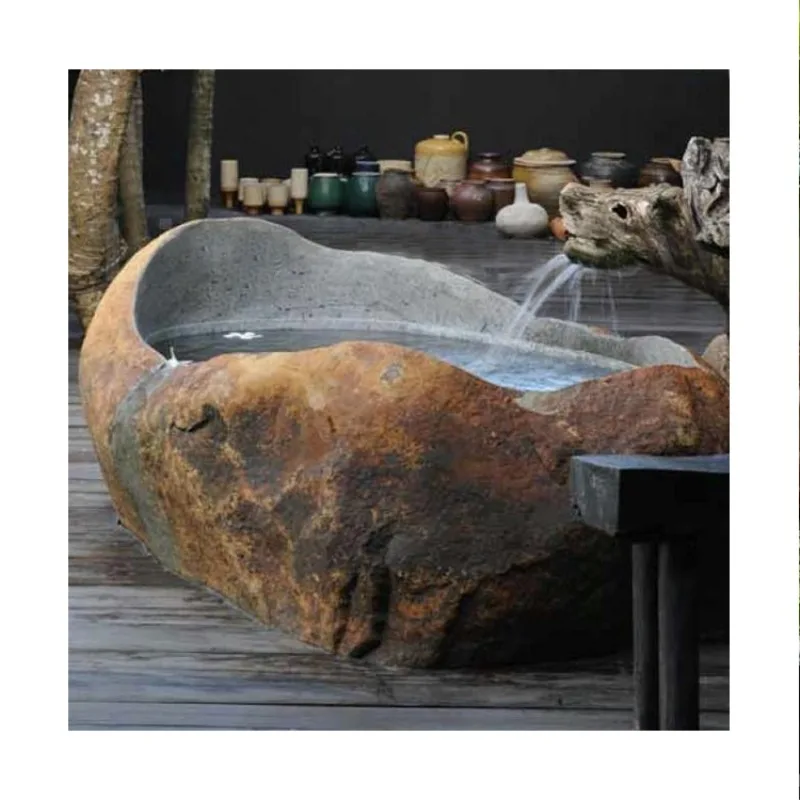Outdoor Use Antique Hand Carving Polished Round Granite Marble Stone Carving Bathtub Sculpture Statue