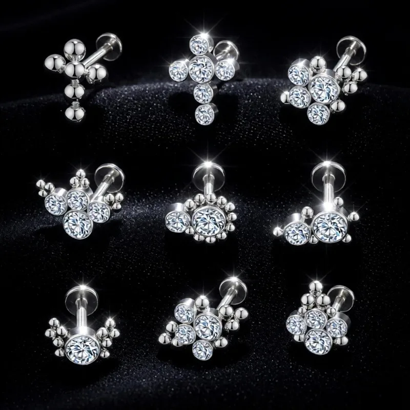 2/5Pcs 16G G23 Titanium Hypoallergenic Cross Labret Lip Bar Tragus Helix Cartilage Septum Piercing Thread Earring Body Jewelry