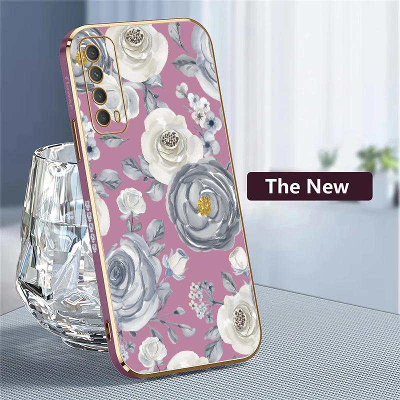 Soft TPU Flower Pattern Phone Case For Huawei Y7A Y9S Y7 Prime Pro 2019 Enjoy 20 SE 9 9E 10 Plus Shockproof Plating Cover