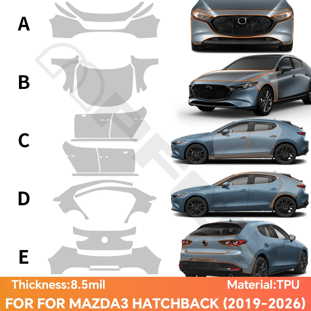 Clear Precut Paint Protection Film For Mazda 3 Hatchback 2019-2026 Anti-Scratch TPU PPF Self-Adhesive Car Exterior Accessories