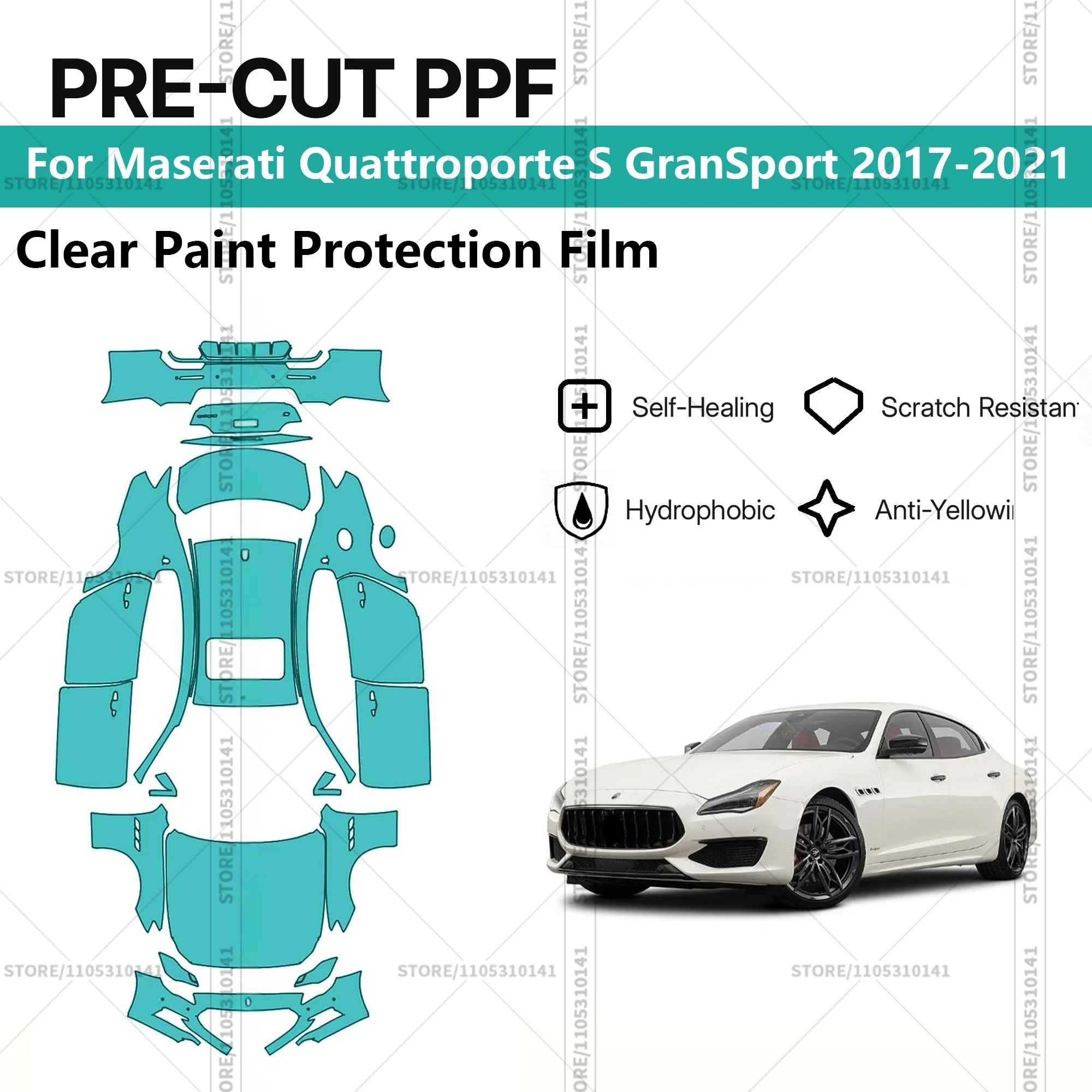 

For Maserati Quattroporte S GranSport 2017-2021 Pre-Cut Paint Protection Film PPF Transparent Car Film Automotive PPF
