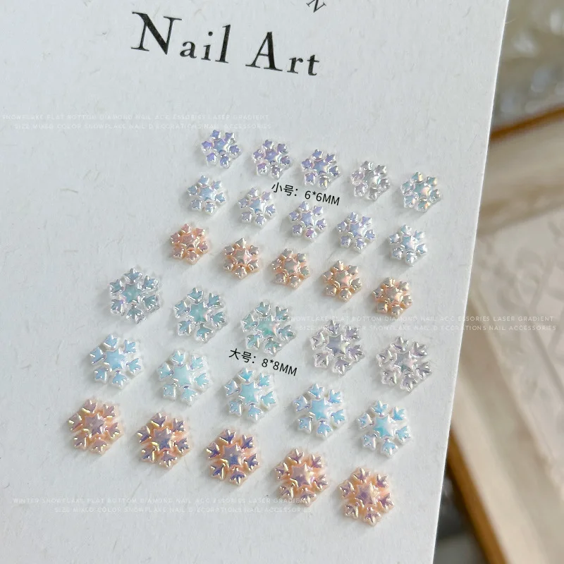 100/150PCS Mix Size Shiny Christmas Snowflake Clear Aurora White AB Champagne Nail Rhinestones Decorations Manicure X'mas Charms