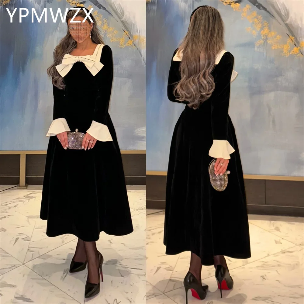 

Customized Prom Gown Evening Formal Dress Women YPMWZX Square Collar A-line Ankle Length Skirts Bow Bespoke Occasion Dresses Par