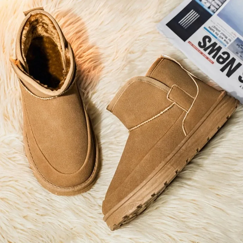 

Thick-soled Snow Men's Boots for Autumn and Winter Flat Flat Slip-on Anti-slip Large-sized Fleece Warm Cold-proof Cotton Shoes