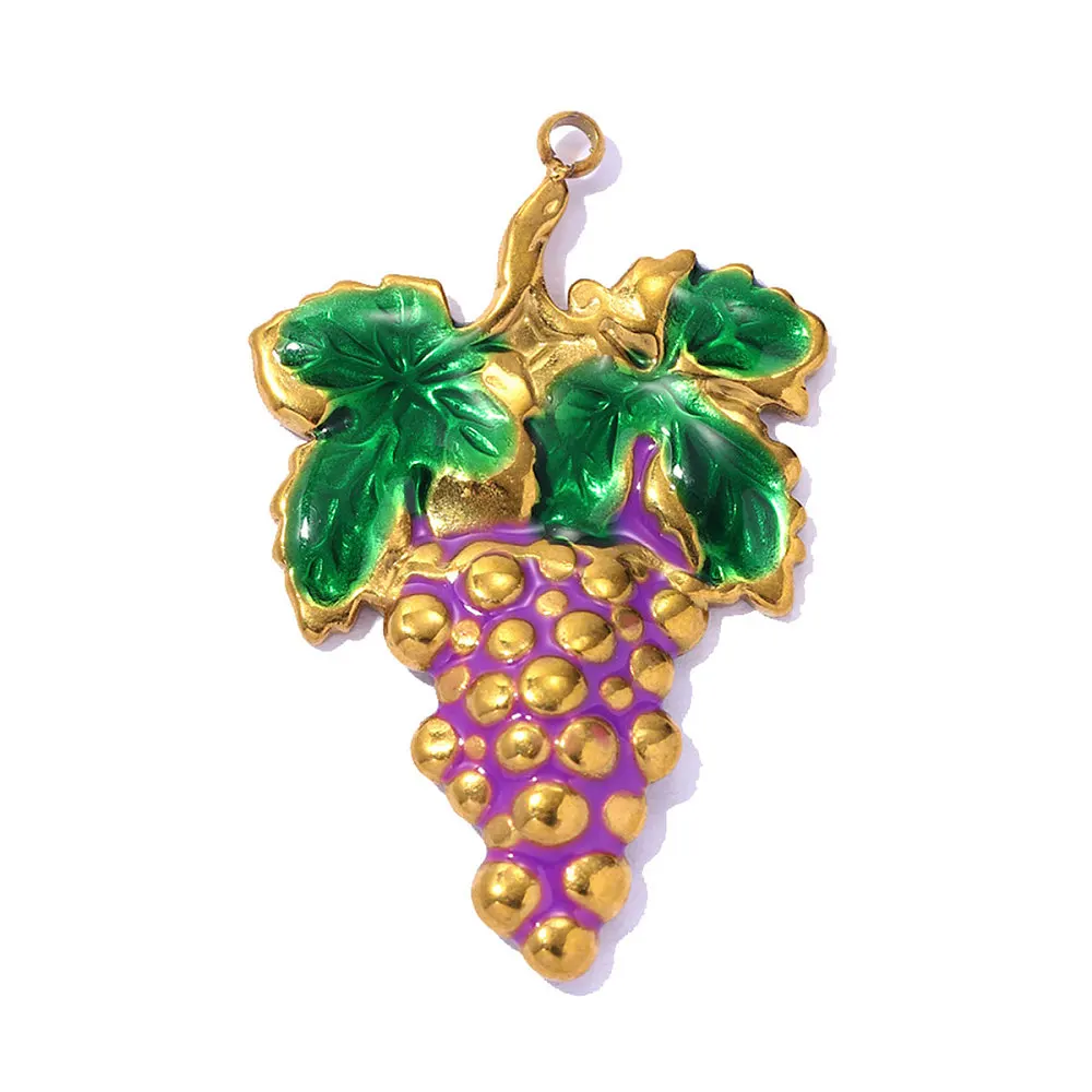 3pcs Stainless Steel Enamel Purple Grape Charms Gold Plated Fruit Ornament Jewelry Decor for Craft Bracelets Necklace Making