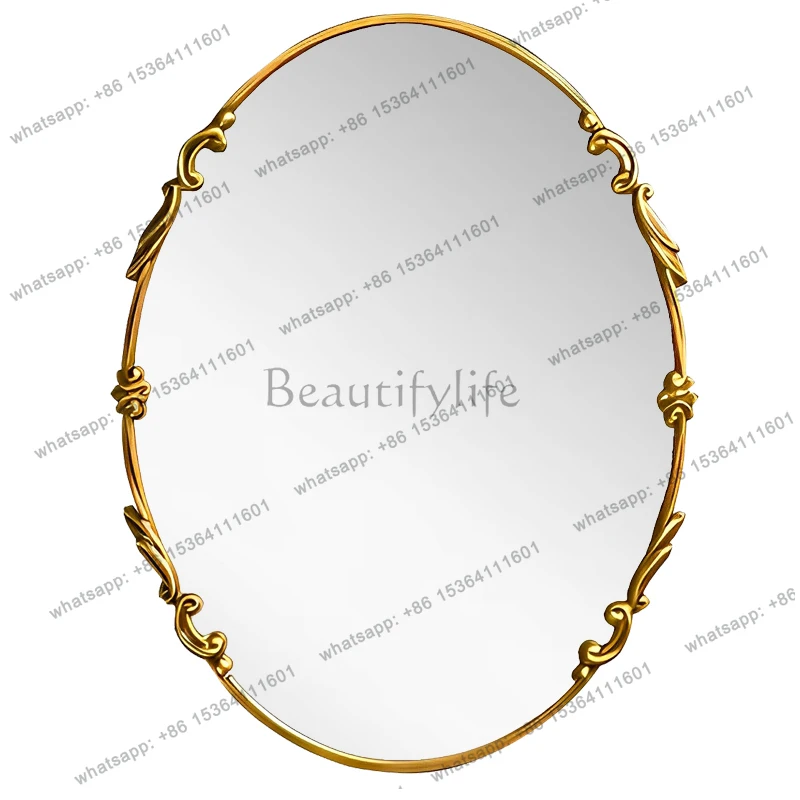 

French retro oval bathroom mirror American high-end carved decorative mirror