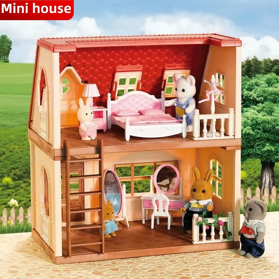 Simulated Kitchen Forest Home Mini House One-Story Double-Story Villa Rice Rabbit Animal Model Girl Dollhouse Furniture Toy Gift