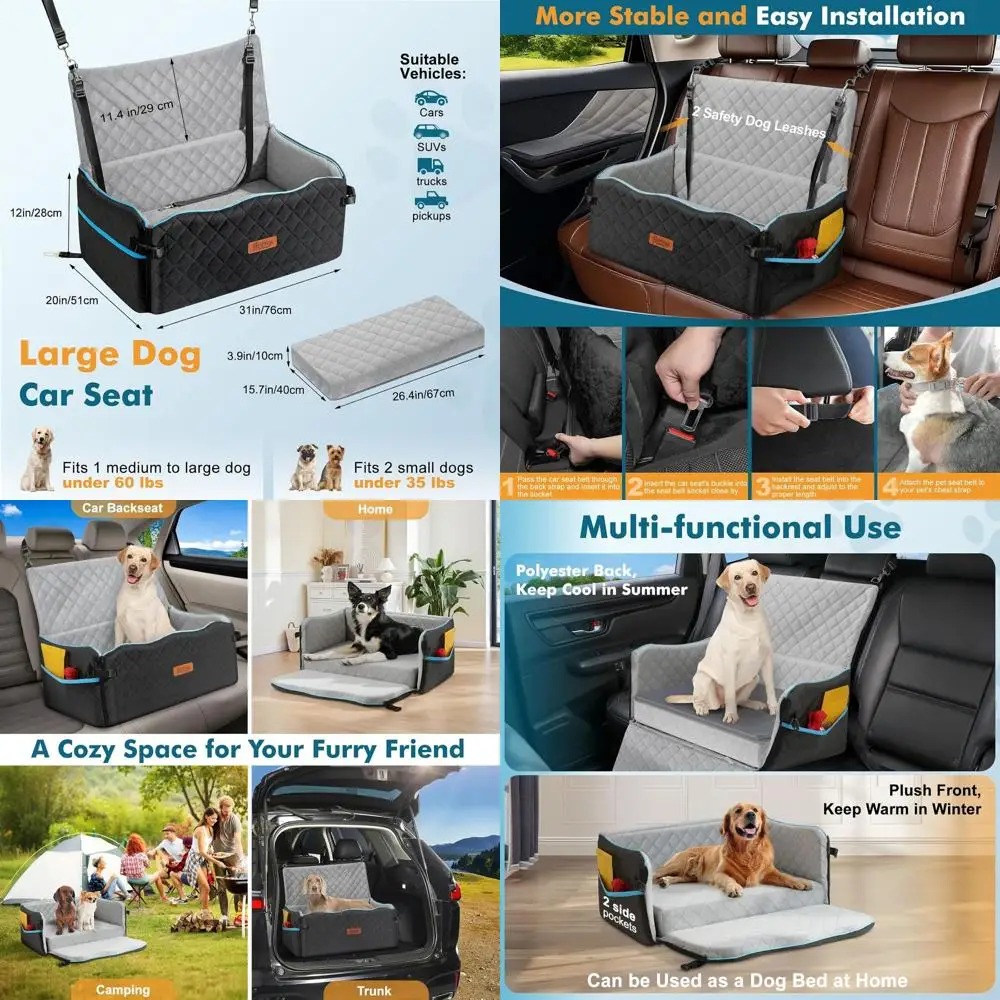 

Comfortable Memory Foam Pet Car Seat for Large Dogs or Two Small Breeds, Removable & Washable Cover, Black/Grey