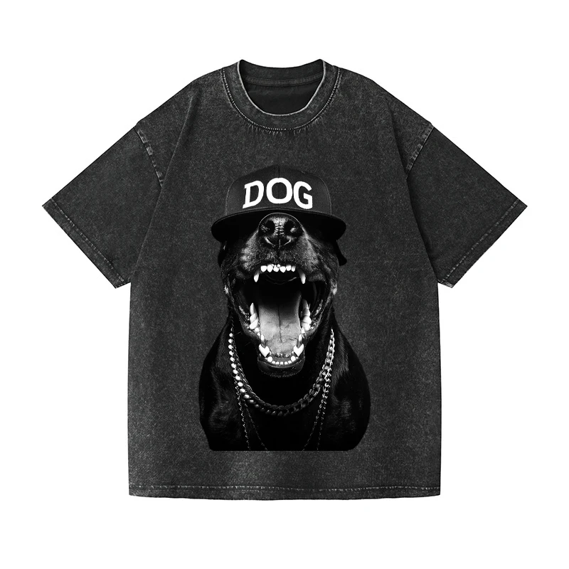 Cool Rapper Dog T Shirt Unisex Vintage Washed Graphic Tee Casual Short Sleeve Streetwear Tops for Men Women Hip Hop Clothing