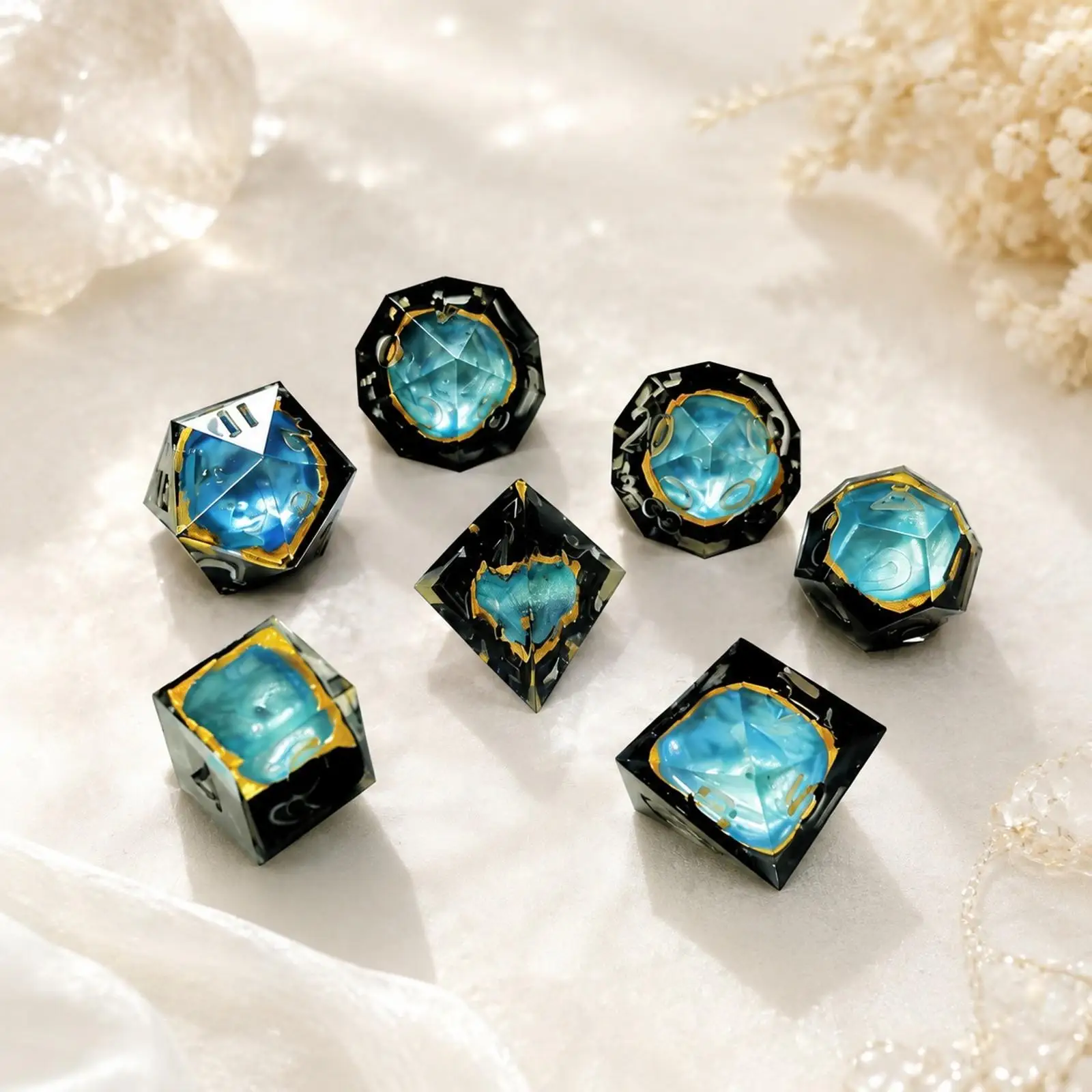 7 Pieces Balanced Sharp-Edged Gaming Die Resin Polyhedral Gaming Die, Collectible Quality