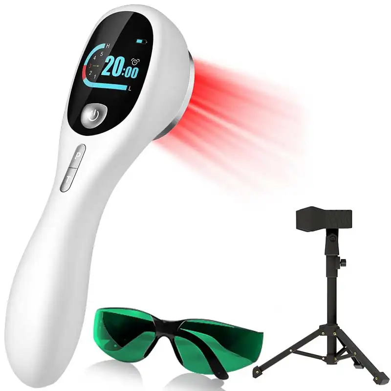 

Handheld Red Light Therapy with Stand Vet Device with LED Display Targets Joint and Muscles for Infrared Light(4*808nm+14*650nm)