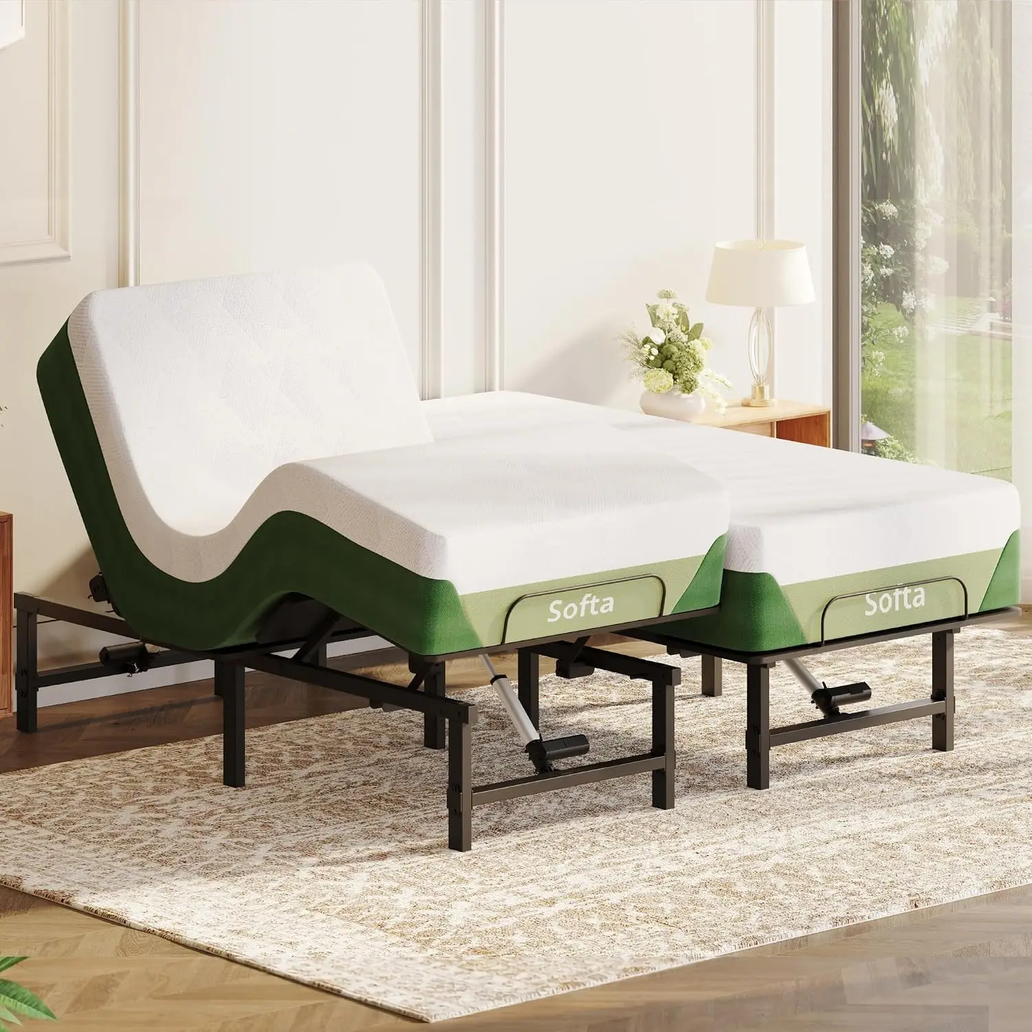 Split King Adjustable Bed Frame, Zero Gravity Incline, Wireless Remote, Memory Position, 900 Lbs Duty, USB Ports, LED Light, Ant