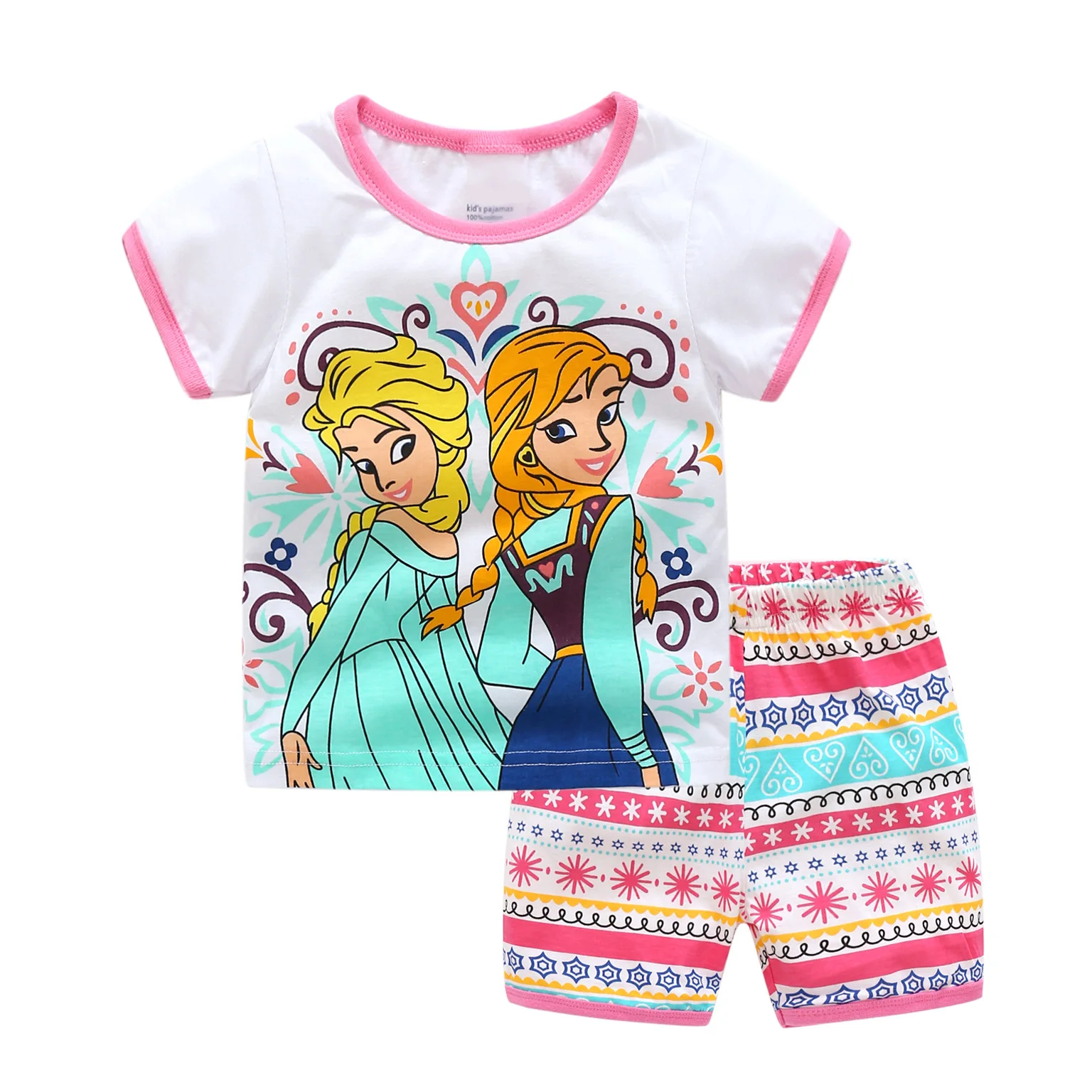 

Girls Pajamas Set Clothes Cotton Casual Disney Frozen Elsa For Children Summer Short Sleeve Baby Suit Kids Costumes Sofia 2-7Y