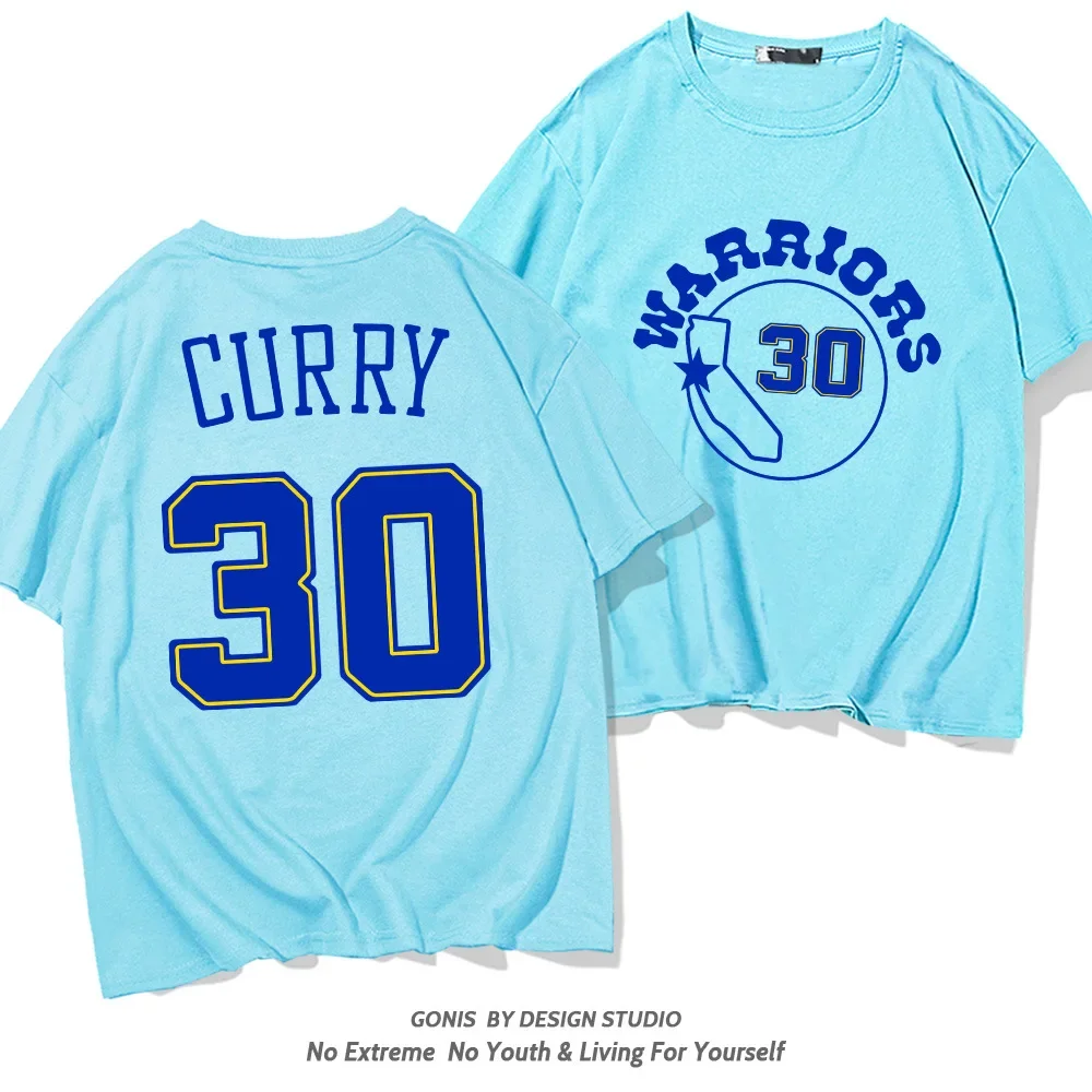 Y غولدن ستايت ووريورز كلاي طومسون 30 تي شيرت قصير الأكمام للجنسين كرة السلة الرياضة فضفاضة نصف كم الوالدين والطفل