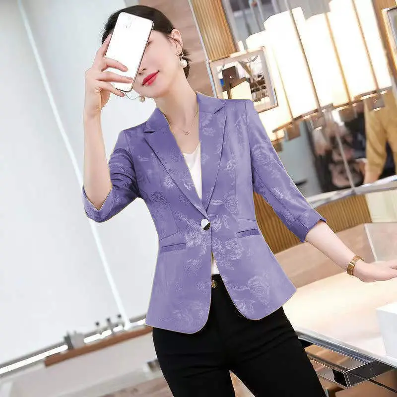 Solid Color Notched Slim New Fashion Long Sleeved Blazer Top Spring Summer Pockets Office Lady Business Women\'s Clothing 2023